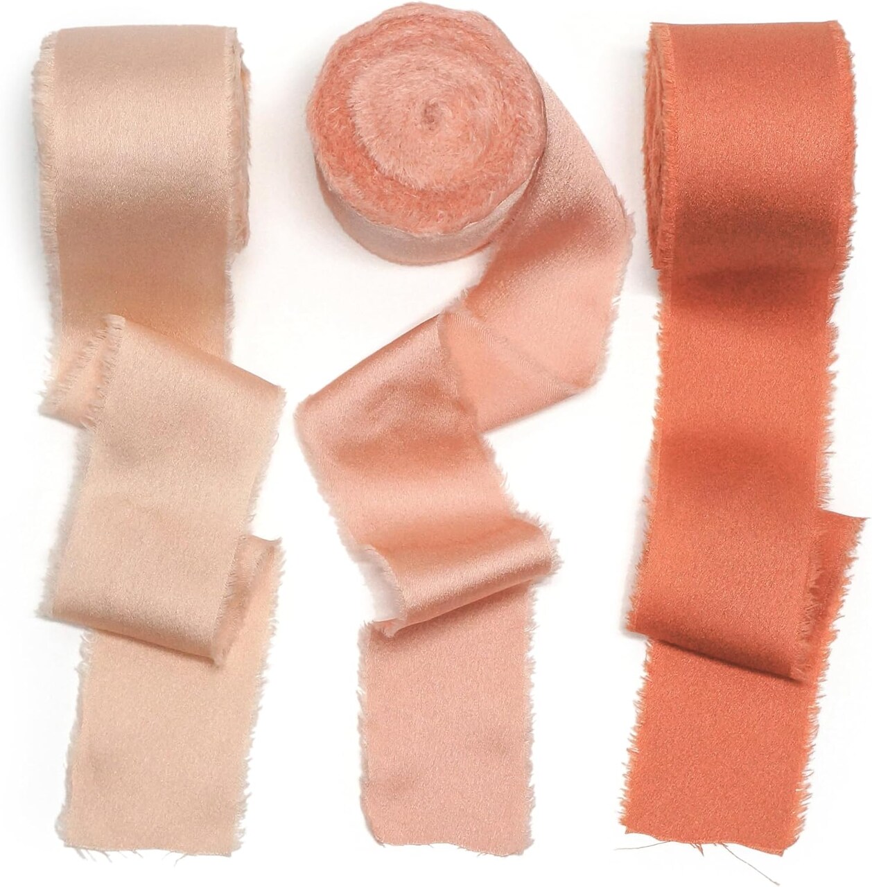 Frayed Satin Silk Ribbon 1.5" x 10 Yards x 3 Rolls Coral Dusty Coral Terracotta for Christmas Home Decor Gift Wrapping DIY Crafts Wedding Invitation Bouquets